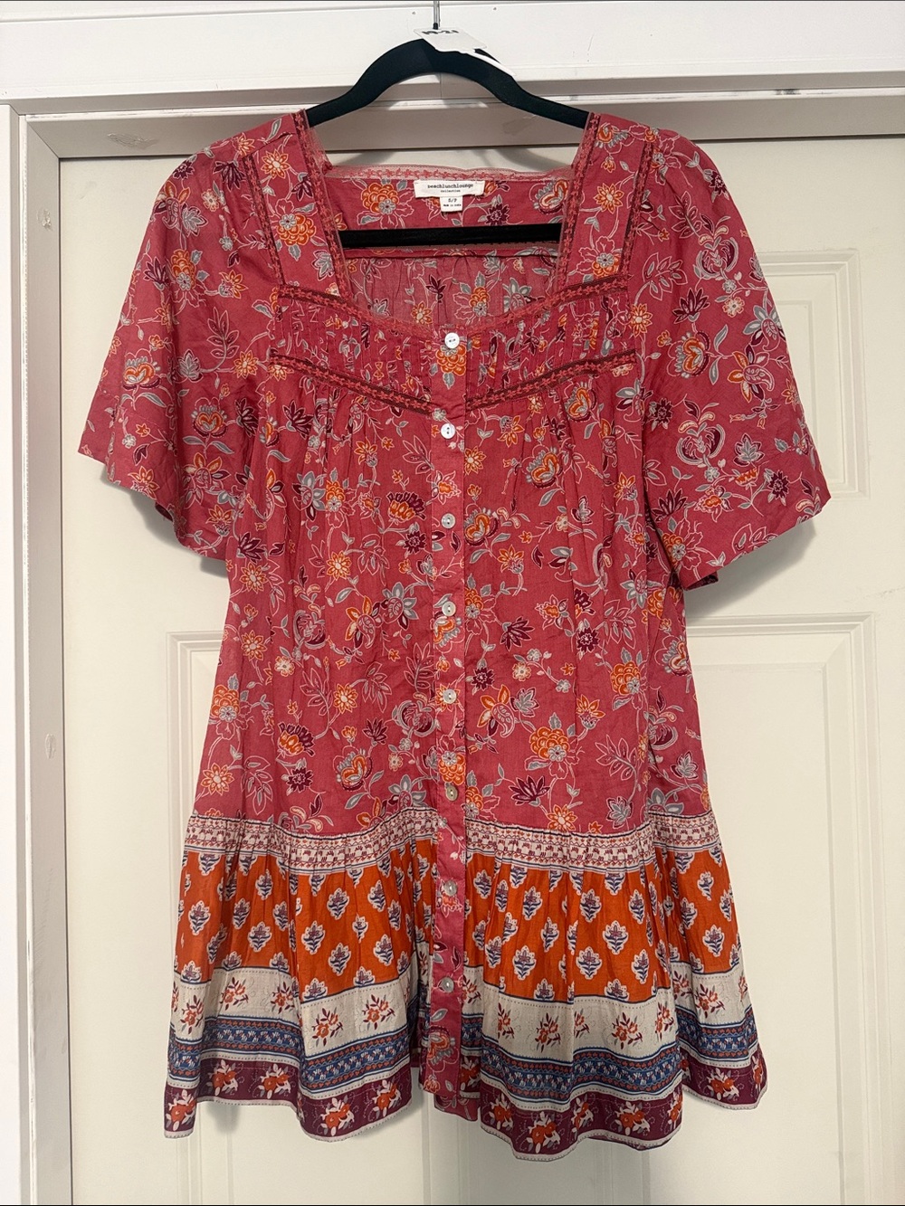 beachlunchlounge Pink and Orange Floral Button-Front Tunic